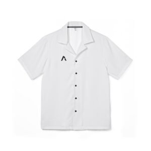 Men's White Camp Shirt — Minimal A Patch Button-Up Hawaiian Style