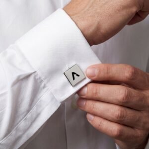 Gold Square Cufflinks with Minimalist 'A' Logo — Groom, Business & Gift Accessory