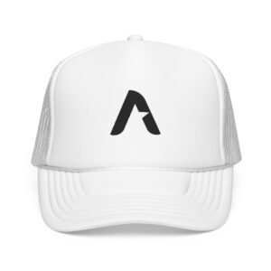 Minimal Arrow Logo Foam Trucker Hat | Black Mesh Cap