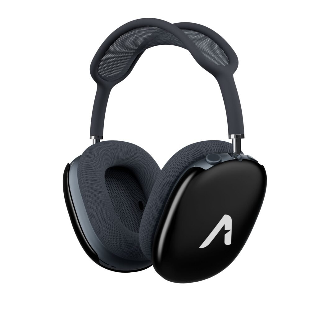 AirPods Max Ear Cup Shells — Glossy Black Protective Replacement Covers with White 'A' Logo