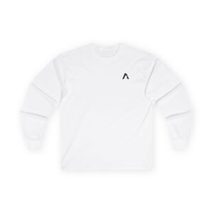 Minimal Chevron Logo Long Sleeve Tee | Small Chest Emblem, White