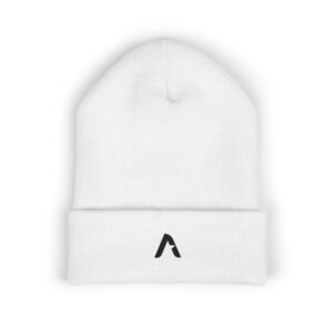 Minimal Embroidered Cuffed Beanie — Small Chevron Logo, Cozy Winter Hat